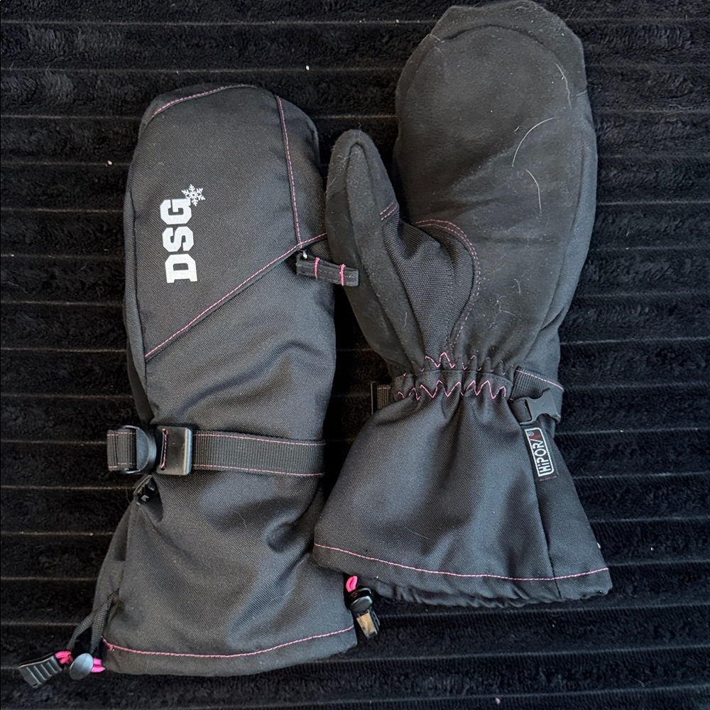 DSG Black Mittens with Pink Accents